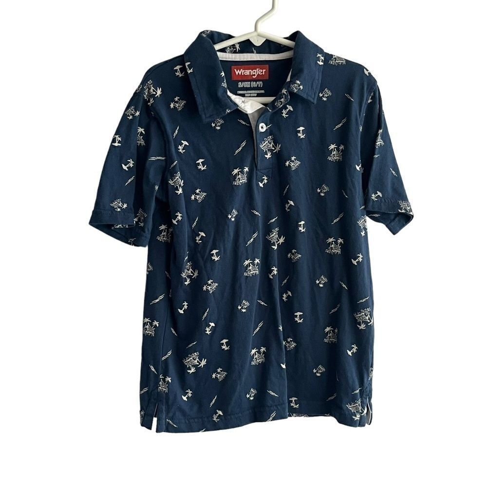 Wrangler Navy Blue Tropical Print Polo Shirt